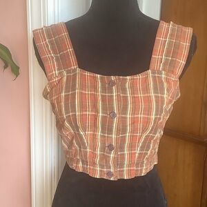 Rust Plaid Button-Front Crop Top